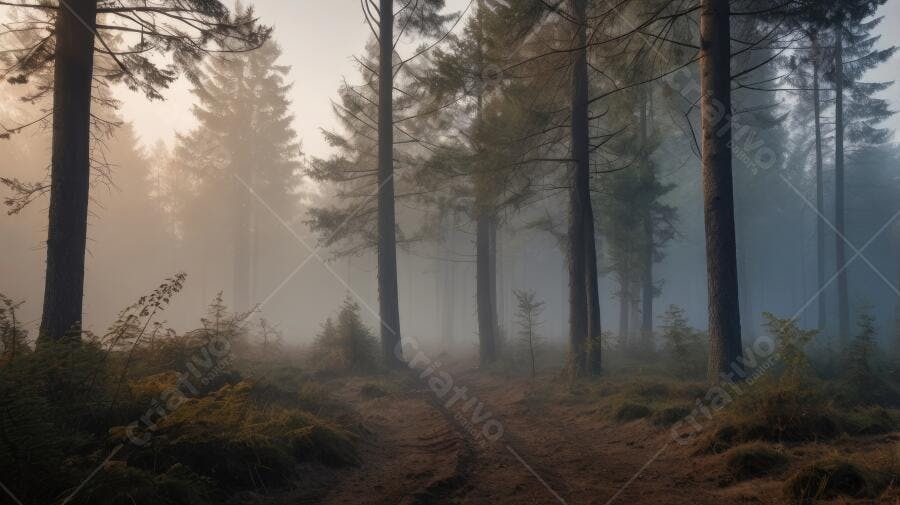 Foto Floresta Nebulosa Árvores Pinheiros Trilha Matinal