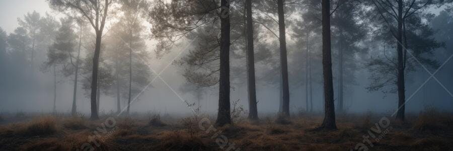 Foto Floresta Nebulosa Árvores Altas Manhã Fria