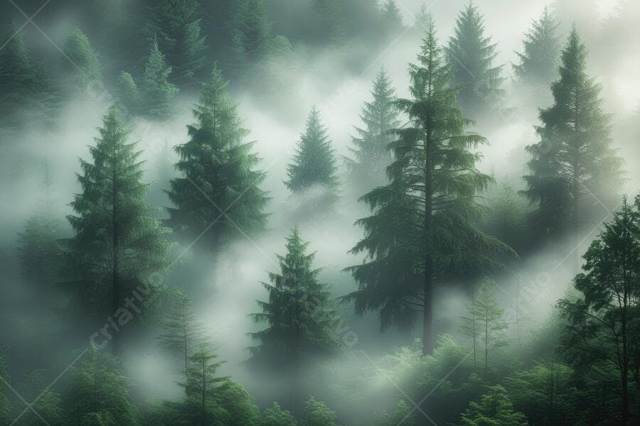 Foto Floresta de Pinheiros Neblina Intensa Manhã