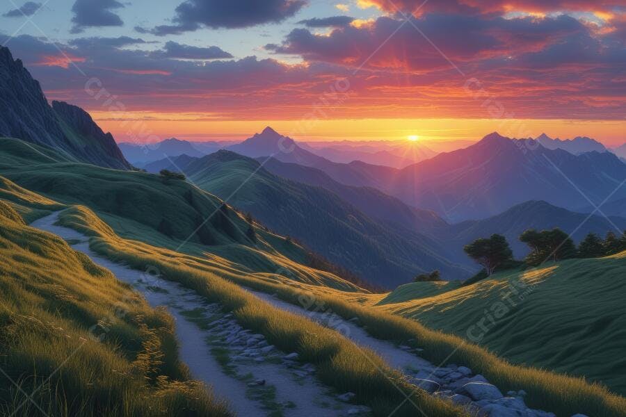 Foto Paisagem Montanhas Pôr do Sol Trilha Natureza