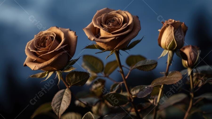 Foto Rosas Marrons Escuras Jardim Noturno Iluminação Natural