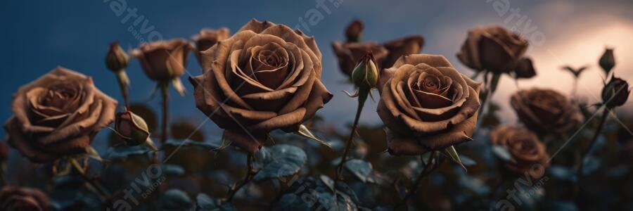 Foto Rosas Marrons Escuras Fundo Azulado Natureza