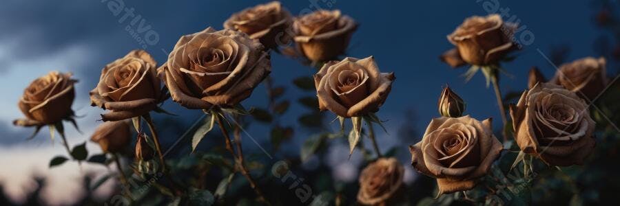Foto Rosas Marrons Escuras Fundo Céu Azul Noturno