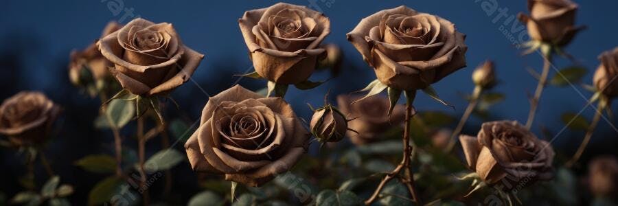 Foto Rosas Marrons Escuras Fundo Azul Noturno