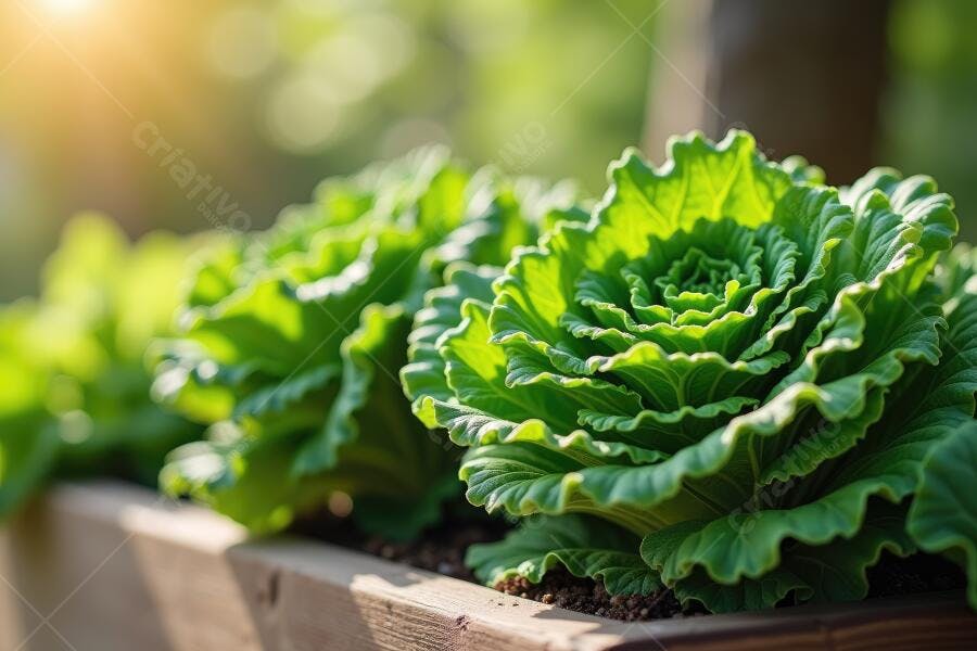 Foto Alface Crespa Verde Fresca Horta Orgânica Luz Solar