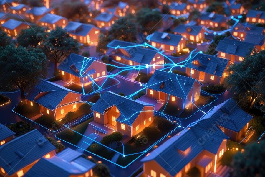 Foto Casas Iluminadas Rede Conectada Inteligência Artificial Noite