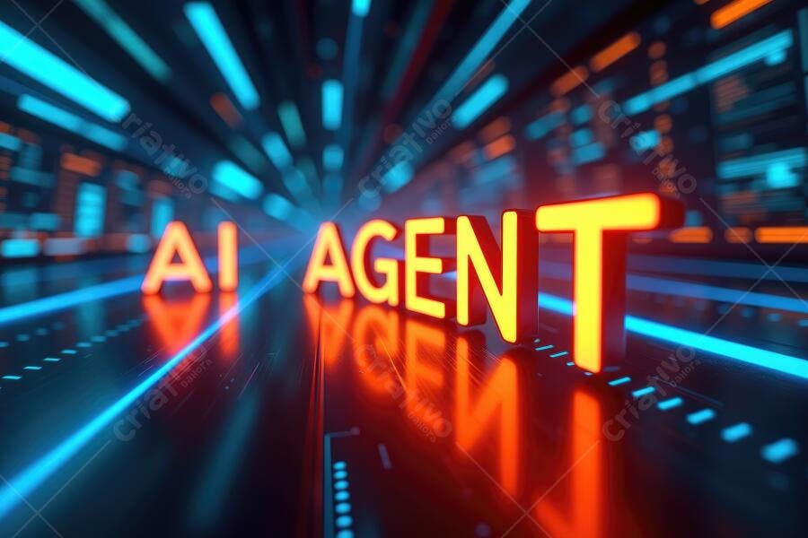 AI Agent Neon Brilhante Túnel Digital Tecnologia