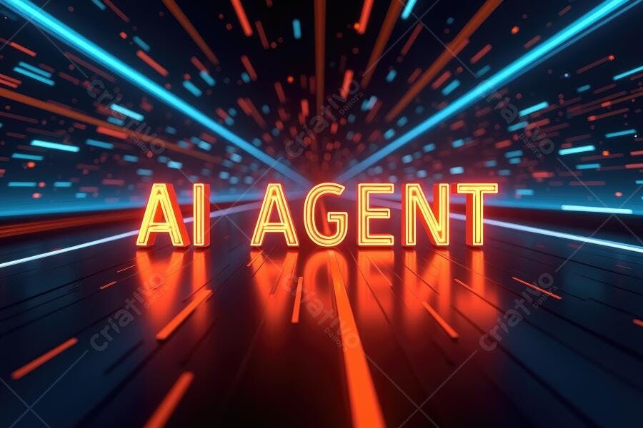 AI Agent Neon Letras 3D Fundo Abstrato Tecnológico