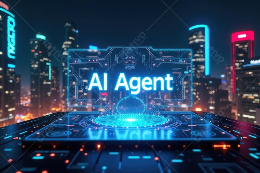 Foto Agente IA Inteligência Artificial Cidade Noturna Neon