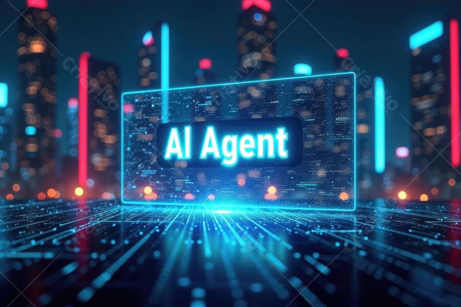 Foto Agente IA Inteligência Artificial Cidade Noturna Digital