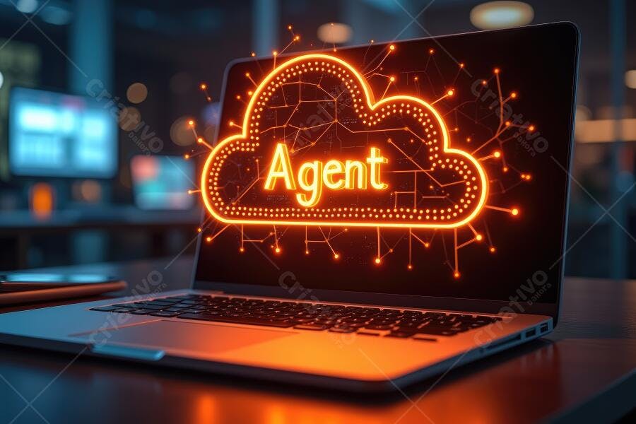 Foto Notebook com Nuvem Digital e Palavra Agent Tecnologia