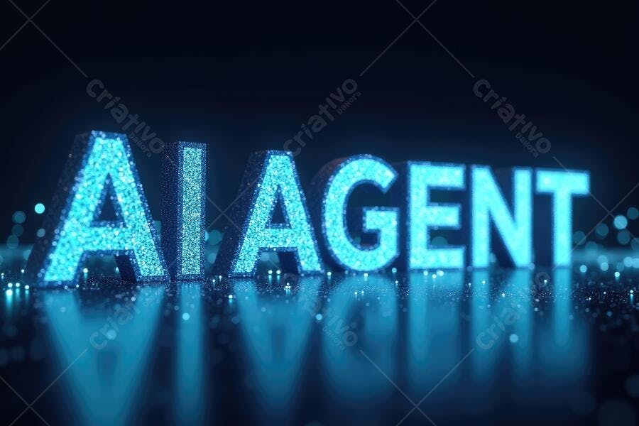 Foto AI AGENT Letras Brilhantes Azuis Tecnologia Inteligência Artificial
