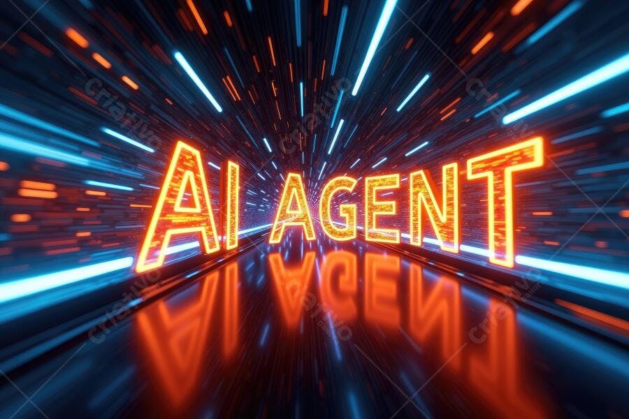 AI Agent Neon Túnel Luzes Abstrato Tecnologia