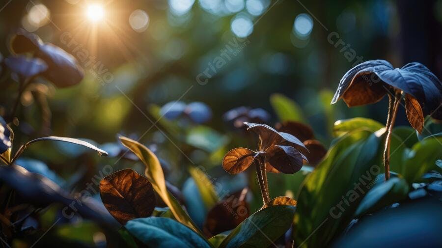Foto Folhas Verdes Escuras Luz Solar Dourada Natureza