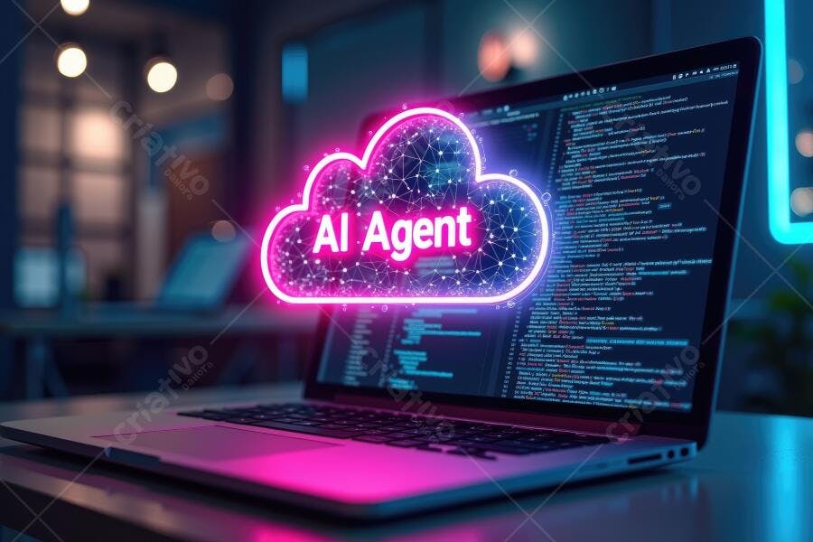 Foto Notebook com Nuvem AI Agent e Código de Programação