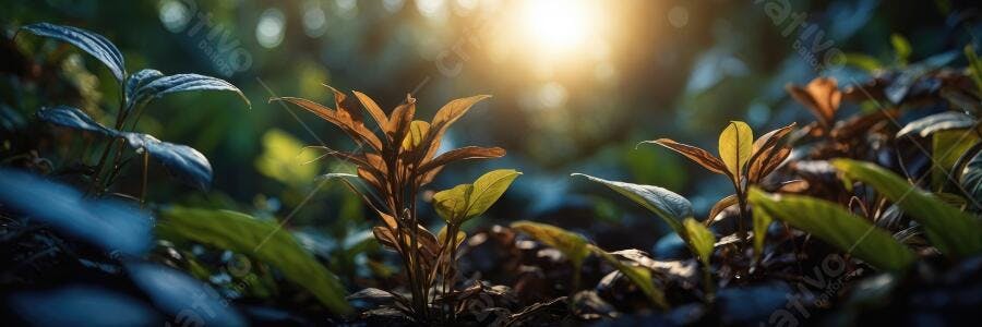 Foto Brotos de Plantas Crescendo na Floresta com Luz Solar
