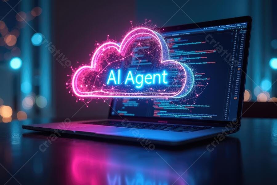 Foto Nuvem Neon AI Agent Computador Tecnologia