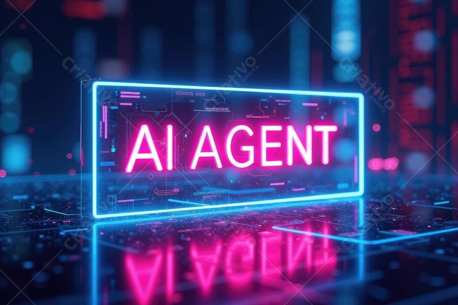 Foto Placa Neon AI Agent Tecnologia Inteligência Artificial