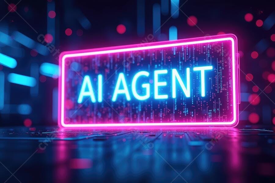 Foto Placa Neon AI Agent Tecnologia Digital Fundo Abstrato