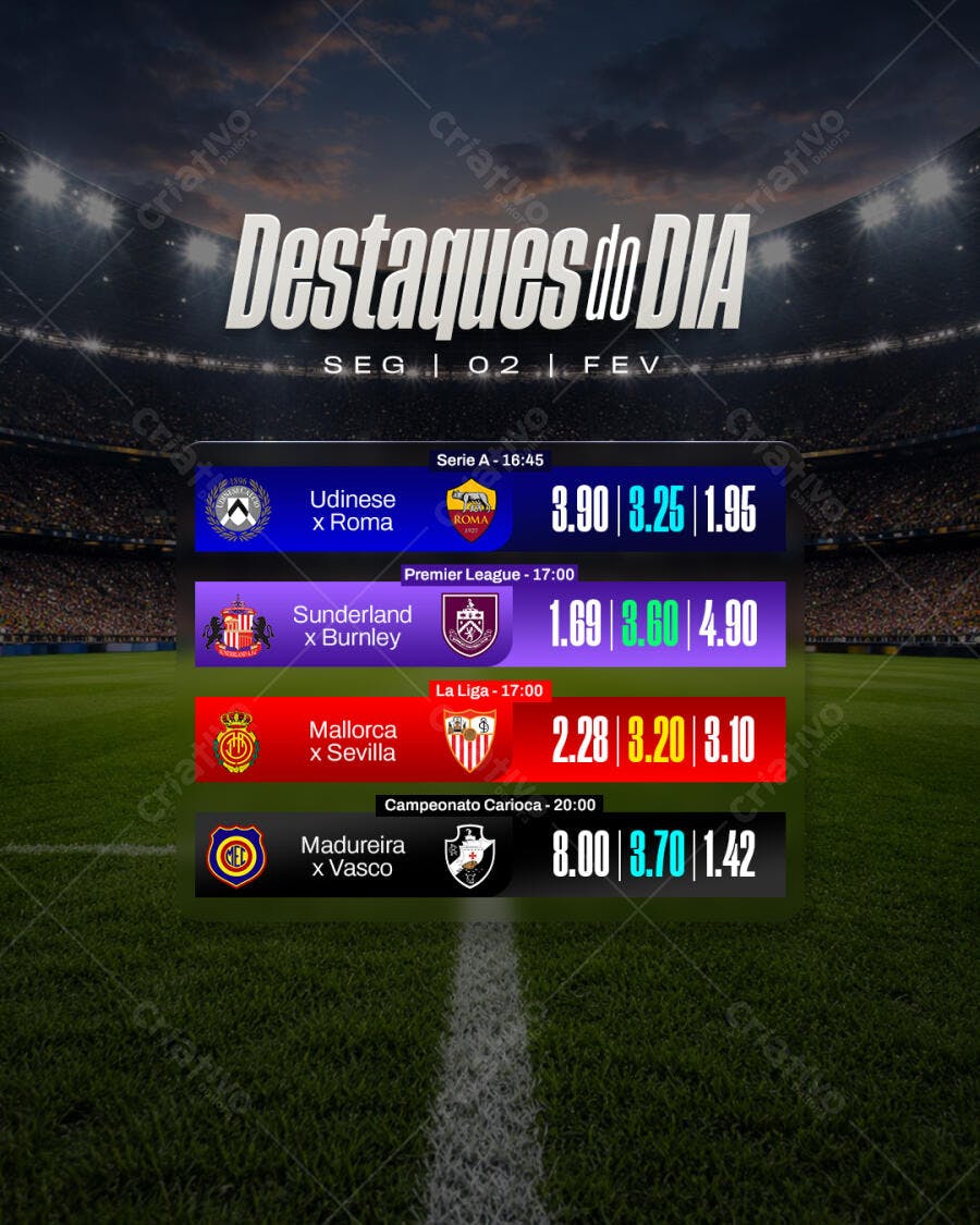Post Instagram Destaques do Dia Futebol Apostas Esportivas PSD Editável