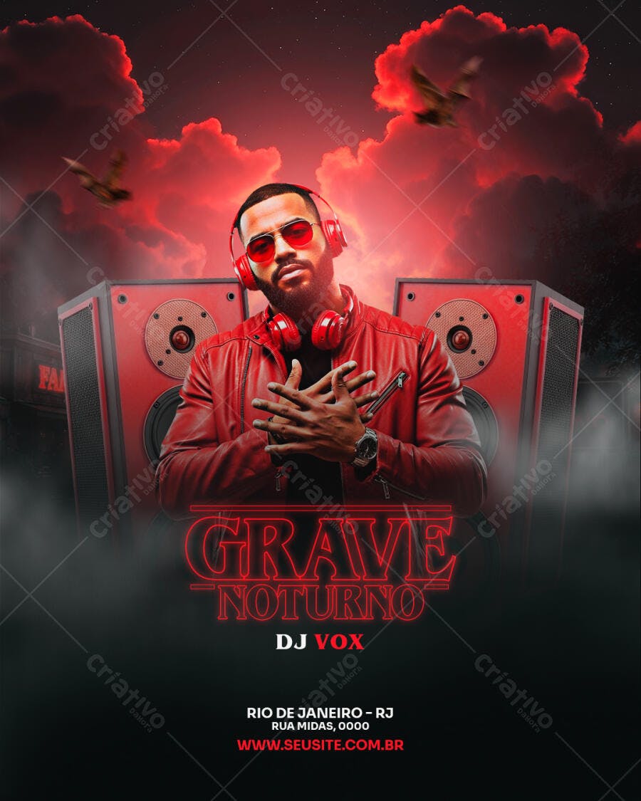 Flyer Festa Balada DJ Grave Noturno PSD Editável