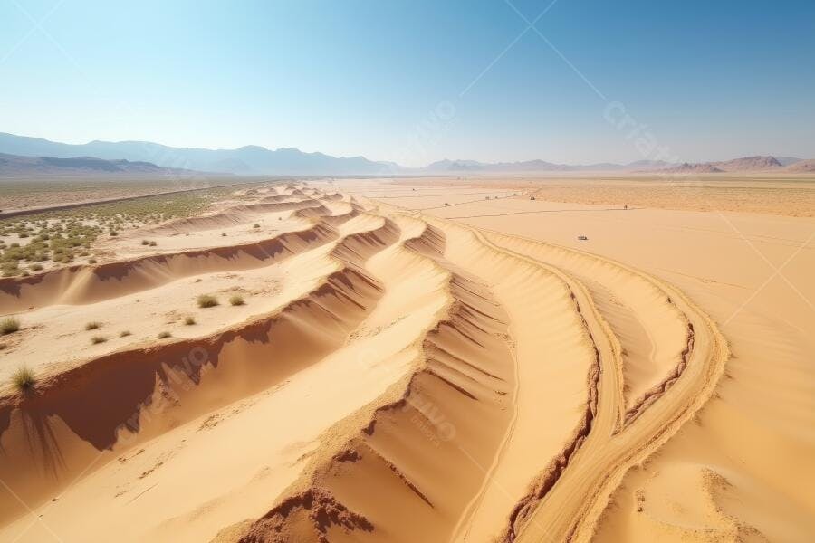 Foto Aérea Dunas de Areia Deserto Vazio Céu Azul