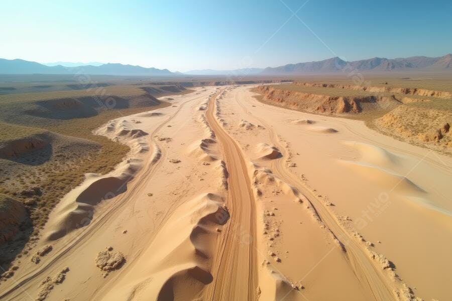 Foto Aérea Deserto Dunas Estrada de Terra Céu Azul