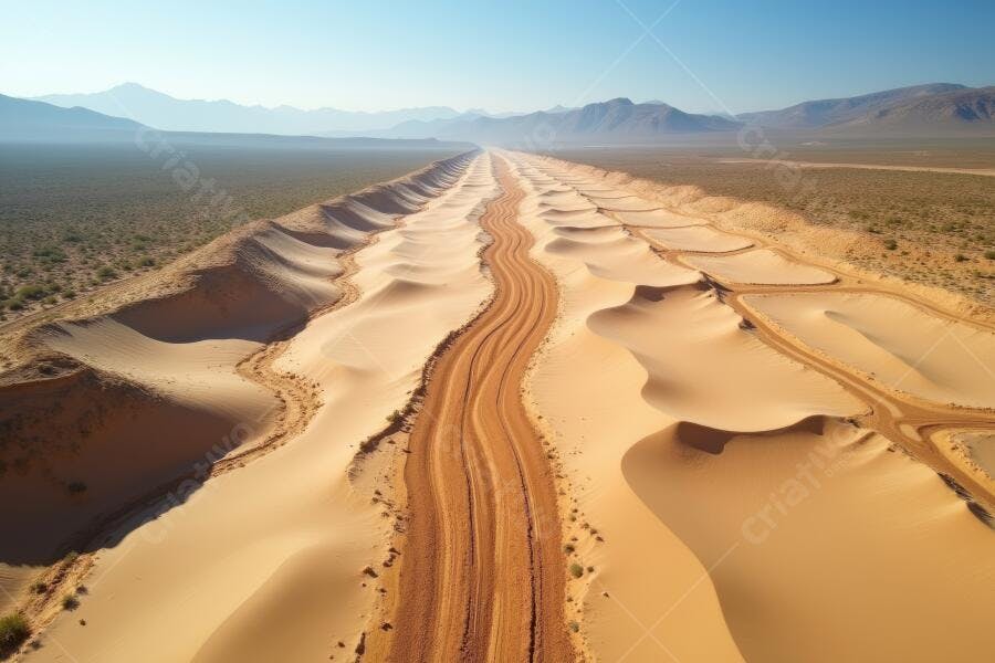 Foto Aérea Estrada Deserto Dunas Areia Céu Azul