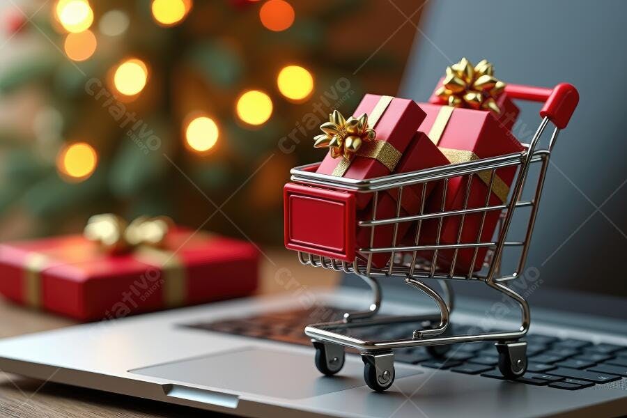 Foto Mini Carrinho de Compras com Presentes Natal Online