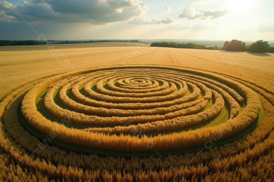 Foto Aérea Campo de Trigo Círculos Geométricos Colheita