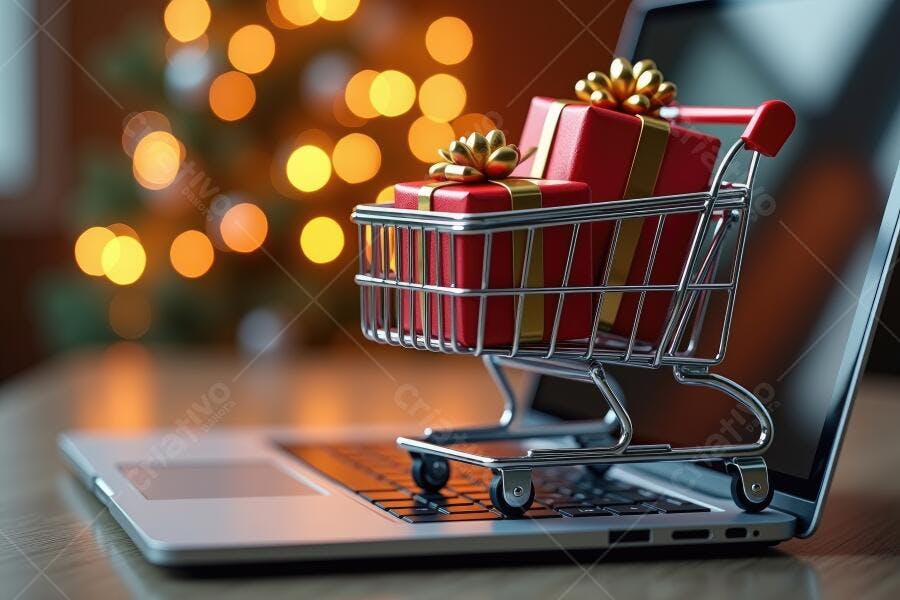 Foto Mini Carrinho de Compras Presentes Notebook Natal Online