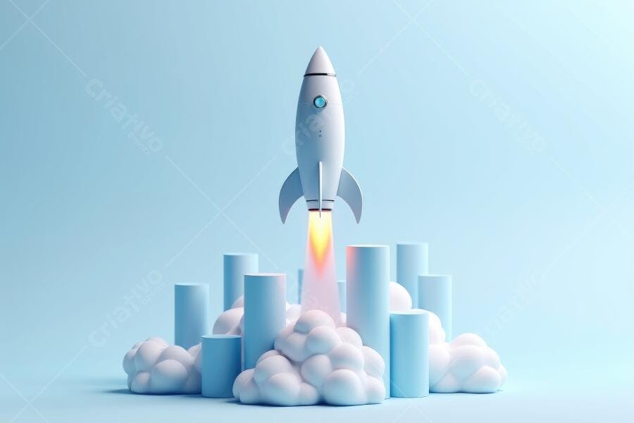 Foto Lançamento Foguete Espacial Azul Nuvem Fumaça 3D