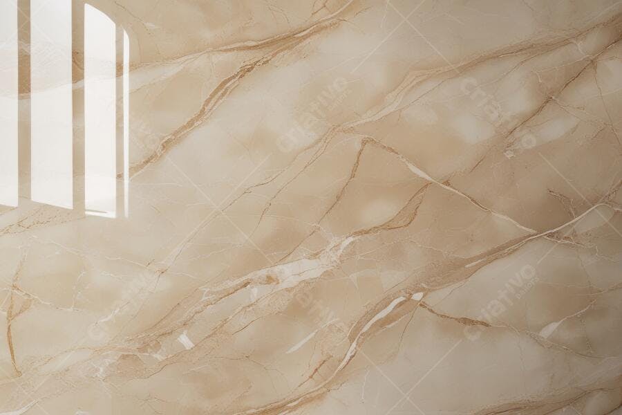 Foto Textura Mármore Bege com Veios Marrons e Brilho