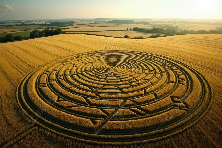 Foto Aérea Crop Circle Campo de Trigo Pôr do Sol