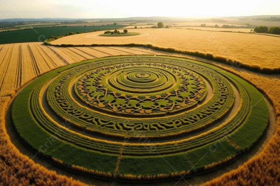 Foto Aérea Crop Circle Geométrico Campo de Trigo Dourado