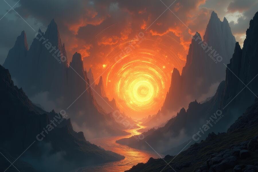Foto Portal Mágico Montanhas Rio Laranja Fantasia