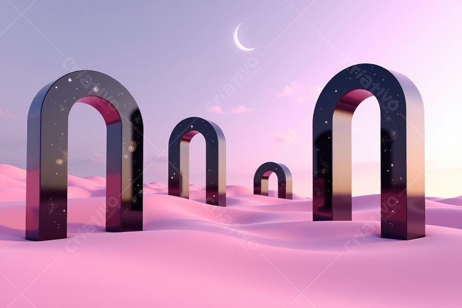 Foto Cenário Abstrato Arcos Metálicos Dunas Rosas Lua