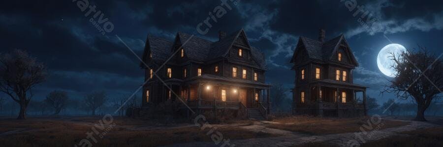 Foto Mansão Assombrada Noite Lua Cheia Halloween