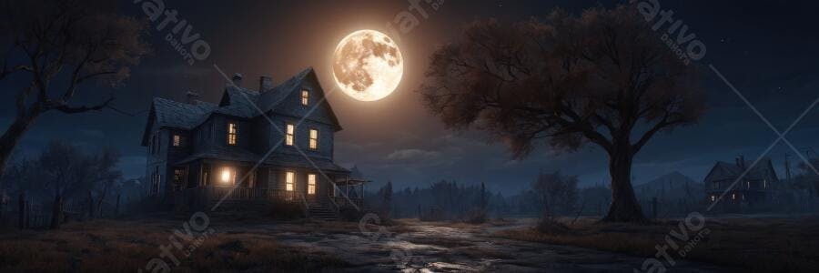 Foto Casa Assombrada Noite Lua Cheia Halloween