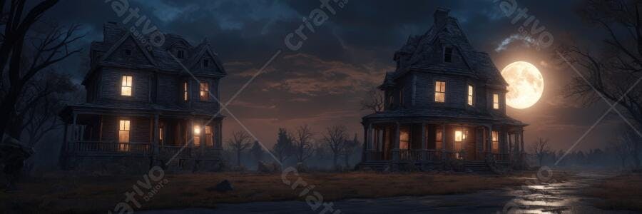 Foto Casa Mal Assombrada Noite Lua Cheia Halloween