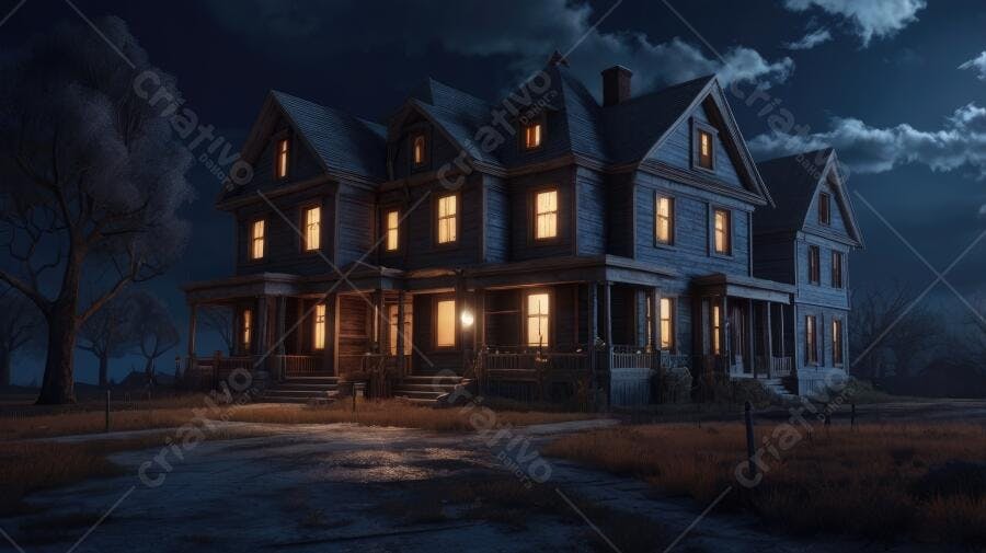 Foto Casa Mal Assombrada Noturna Halloween Lua Cheia