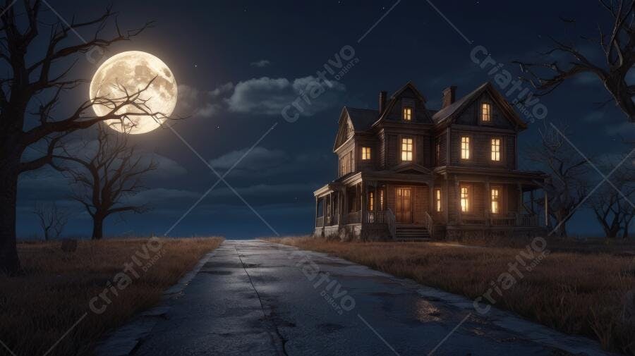 Foto Casa Mal Assombrada Noite Lua Cheia Halloween