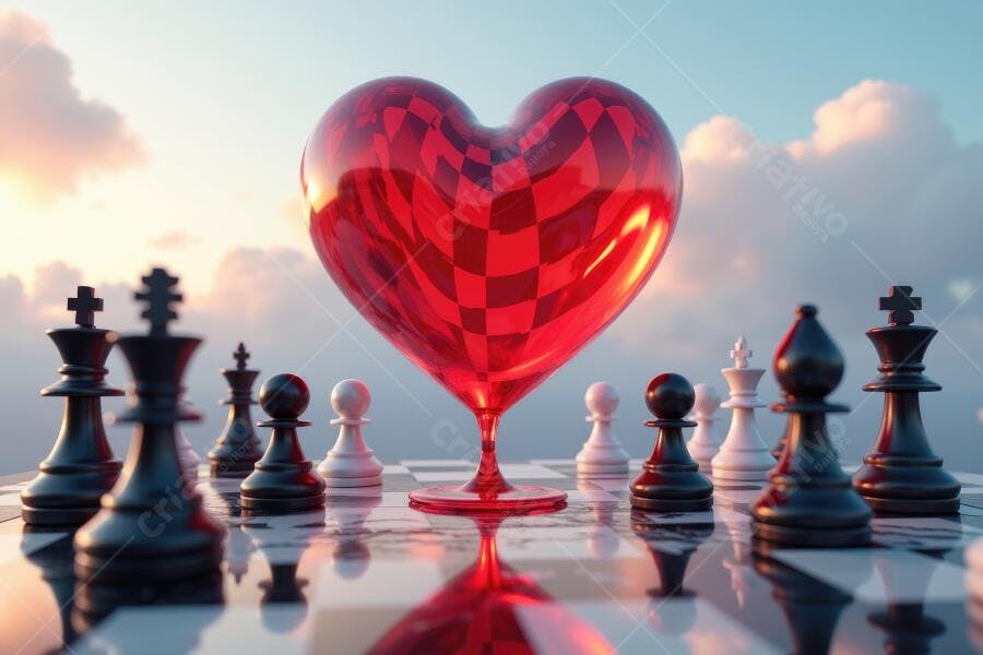 Foto Coração Vermelho Xadrez Tabuleiro Estratégia Amor