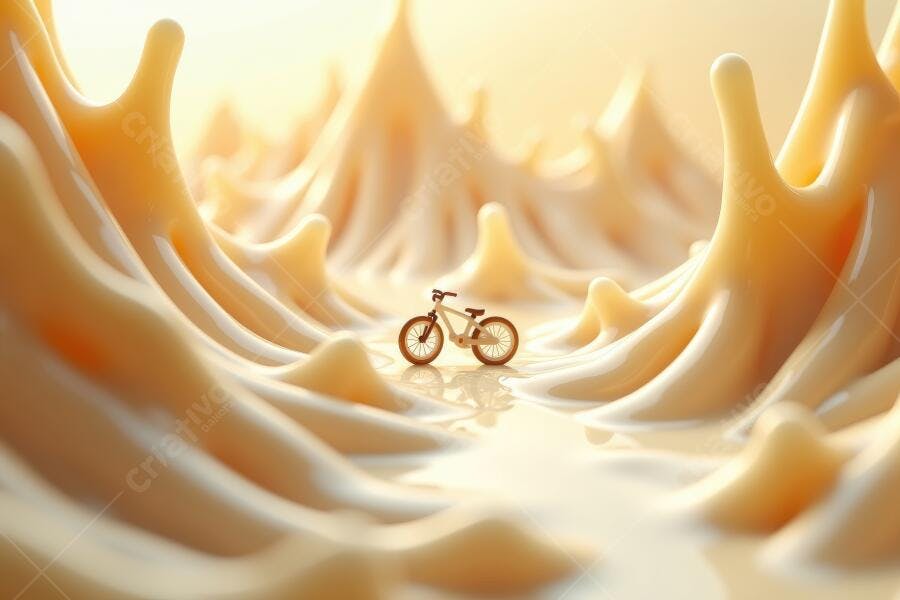 Foto Bicicleta Miniatura em Vale de Creme Amarelo Abstrato