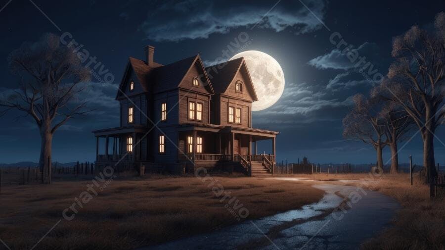 Foto Casa Assombrada Noite Lua Cheia Halloween Terror