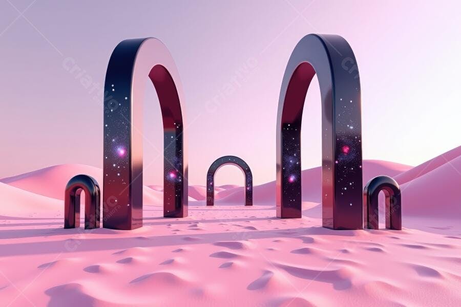Foto Arcos Espaciais Abstratos em Paisagem Rosa Deserto