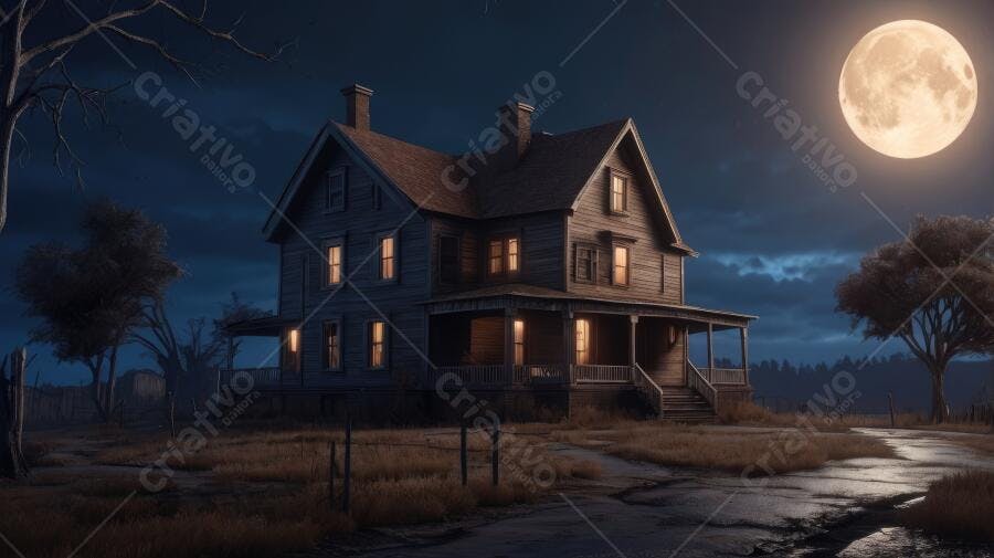 Foto Casa Assombrada Noite Lua Cheia Halloween