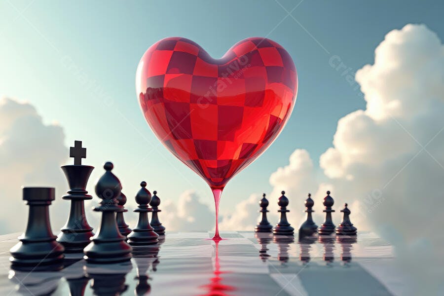Foto Coração Vermelho Xadrez Estratégia Amor Relacionamento