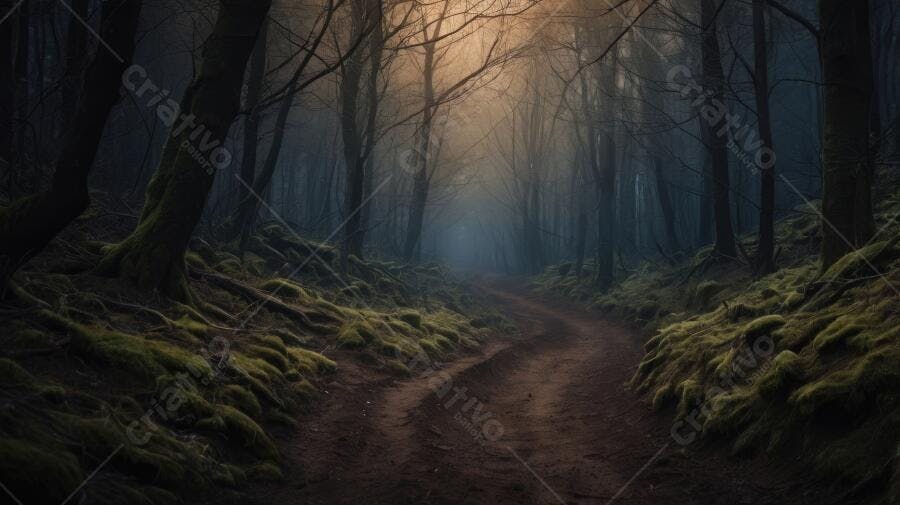 Foto Floresta Escura Caminho Nebuloso Árvores Secas
