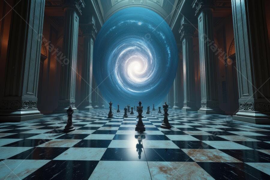 Foto Tabuleiro Xadrez Peças Portal Dimensional Fantasia